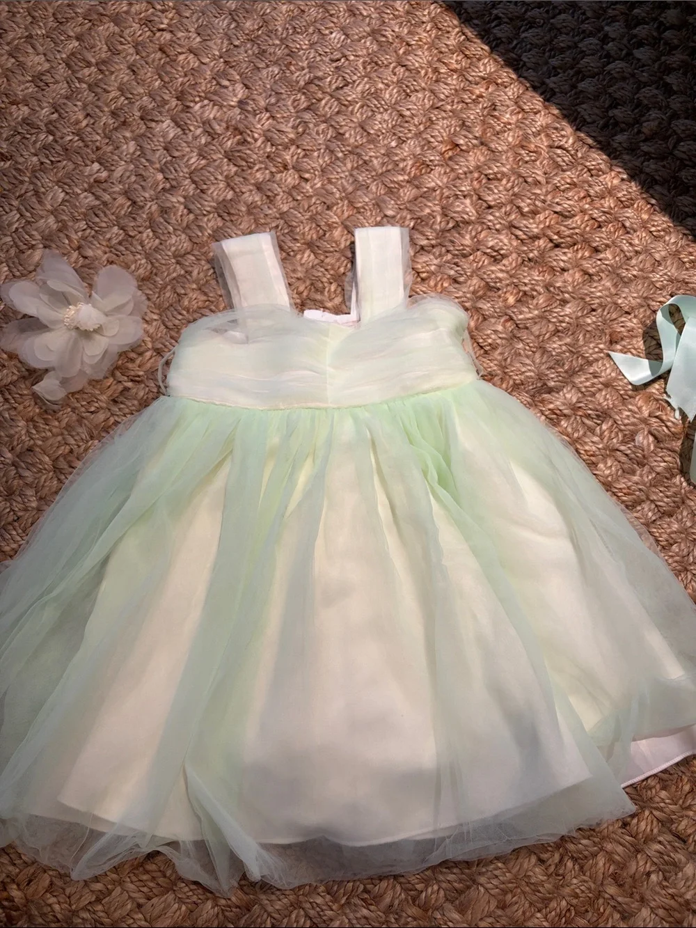 Girls Floral Tulle Costume Dress with Headband - Pale Mint & White